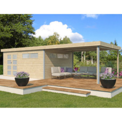 Abri Kasuko XXL 18,67m² + extension en bois massif 28mm + porte et 2 fenêtres – Gardenas