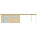 Abri Kasuko XXL 18,67m² + extension en bois massif 28mm + porte et 2 fenêtres – Gardenas