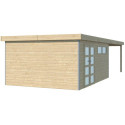 Abri Kasuko XXL 18,67m² + extension en bois massif 28mm + porte et 2 fenêtres – Gardenas