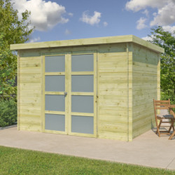 Chalet moderne Umea 8,5m² en bois traité 19mm avec porte double vitrée - Gardenas