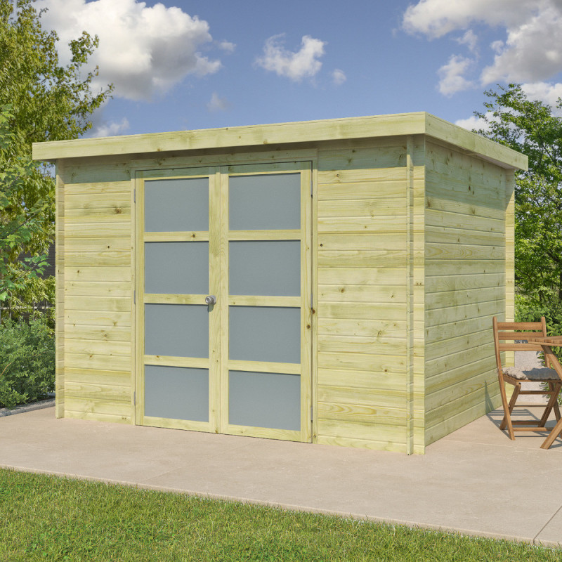 Chalet moderne Umea 8,5m² en bois traité 19mm avec porte double vitrée - Gardenas