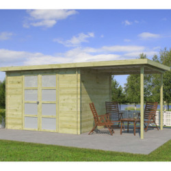 Chalet moderne Umea 8,5m² + extension 200cm en bois traité 19mm avec porte double vitrée - Gardenas