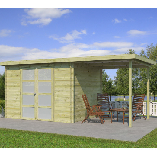 Chalet moderne Umea 8,5m² + extension 200cm en bois traité 19mm avec porte double vitrée - Gardenas