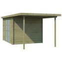 Chalet moderne Umea 8,5m² + extension 200cm en bois traité 19mm avec porte double vitrée - Gardenas