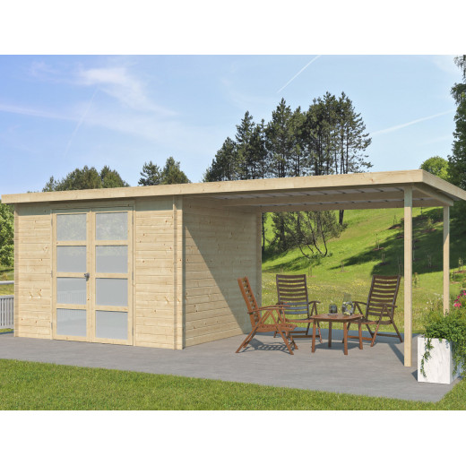 Chalet moderne Umea 8,5m² + extension 300cm en bois massif 19mm avec porte double vitrée - Gardenas