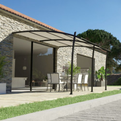 Pergola adossée en aluminium gris anthracite 400x350cm - KYOTO - Couleurs du Monde