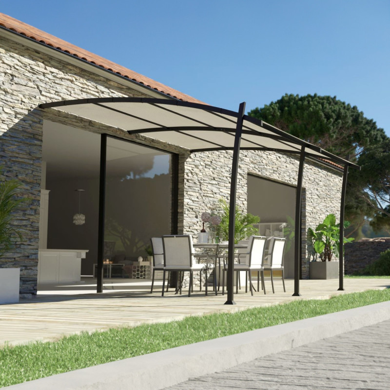 Pergola adossée en aluminium gris anthracite 400x350cm - KYOTO - Couleurs du Monde