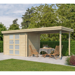 Chalet moderne Oregon 6,86m² + extension 300cm en bois massif 28mm avec porte double vitrée - Gardenas