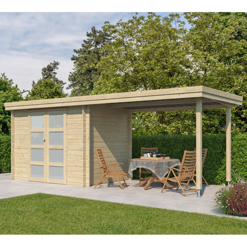 Chalet moderne Oregon 6,86m² + extension 300cm en bois massif 28mm avec porte double vitrée - Gardenas