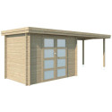 Chalet moderne Oregon 6,86m² + extension 300cm en bois massif 28mm avec porte double vitrée - Gardenas