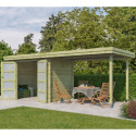 Chalet moderne Oregon 6,86m² + extension 300cm en bois traité 28mm avec porte double vitrée - Gardenas