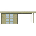 Chalet moderne Oregon 6,86m² + extension 300cm en bois traité 28mm avec porte double vitrée - Gardenas