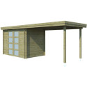 Chalet moderne Oregon 6,86m² + extension 300cm en bois traité 28mm avec porte double vitrée - Gardenas