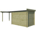 Chalet moderne Oregon 6,86m² + extension 300cm en bois traité 28mm avec porte double vitrée - Gardenas