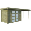 Chalet moderne Oregon 6,86m² + extension 300cm en bois traité 28mm avec porte double vitrée - Gardenas