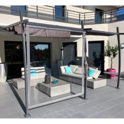 Rideau brise pluie transparent en PVC et gris 198cm pour pergolas - BSO4 - Couleurs du Monde