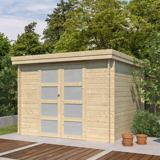 Chalet moderne Oregon 9,6m² en bois massif 28mm avec porte double vitrée - Gardenas