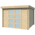Chalet moderne Oregon 9,6m² en bois massif 28mm avec porte double vitrée - Gardenas