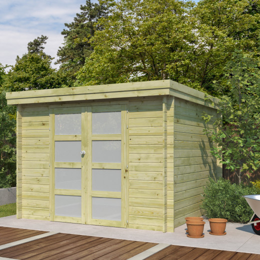 Chalet moderne Oregon 9,6m² en bois traité 28mm avec porte double vitrée - Gardenas