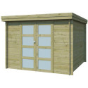 Chalet moderne Oregon 9,6m² en bois traité 28mm avec porte double vitrée - Gardenas