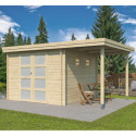Chalet moderne Oregon 9,6m² + extension 150cm en bois massif 28mm avec porte double vitrée - Gardenas
