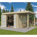 Chalet moderne Oregon 9,6m² + extension 150cm en bois massif 28mm avec porte double vitrée - Gardenas