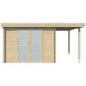 Chalet moderne Oregon 9,6m² + extension 150cm en bois massif 28mm avec porte double vitrée - Gardenas