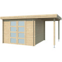 Chalet moderne Oregon 9,6m² + extension 150cm en bois massif 28mm avec porte double vitrée - Gardenas