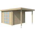 Chalet moderne Oregon 9,6m² + extension 150cm en bois massif 28mm avec porte double vitrée - Gardenas