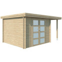 Chalet moderne Oregon 9,6m² + extension 150cm en bois massif 28mm avec porte double vitrée - Gardenas