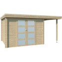 Chalet moderne Oregon 9,6m² + extension 150cm en bois massif 28mm avec porte double vitrée - Gardenas