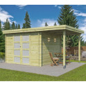 Chalet moderne Oregon 9,6m² + extension 150cm en bois traité 28mm avec porte double vitrée - Gardenas