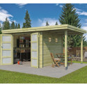 Chalet moderne Oregon 9,6m² + extension 150cm en bois traité 28mm avec porte double vitrée - Gardenas
