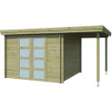 Chalet moderne Oregon 9,6m² + extension 150cm en bois traité 28mm avec porte double vitrée - Gardenas