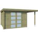 Chalet moderne Oregon 9,6m² + extension 150cm en bois traité 28mm avec porte double vitrée - Gardenas