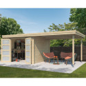 Chalet moderne Oregon 9,6m² + extension 300cm en bois massif 28mm avec porte double vitrée - Gardenas