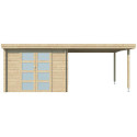 Chalet moderne Oregon 9,6m² + extension 300cm en bois massif 28mm avec porte double vitrée - Gardenas