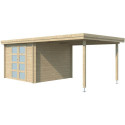 Chalet moderne Oregon 9,6m² + extension 300cm en bois massif 28mm avec porte double vitrée - Gardenas