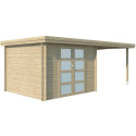 Chalet moderne Oregon 9,6m² + extension 300cm en bois massif 28mm avec porte double vitrée - Gardenas