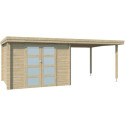 Chalet moderne Oregon 9,6m² + extension 300cm en bois massif 28mm avec porte double vitrée - Gardenas