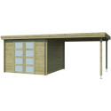 Chalet moderne Oregon 9,6m² + extension 300cm en bois traité 28mm avec porte double vitrée - Gardenas