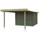 Chalet moderne Oregon 9,6m² + extension 300cm en bois traité 28mm avec porte double vitrée - Gardenas