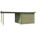 Chalet moderne Oregon 9,6m² + extension 300cm en bois traité 28mm avec porte double vitrée - Gardenas