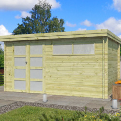 Chalet moderne Oregon 13,51m² en bois traité 28mm avec porte double vitrée+fenêtre - Gardenas