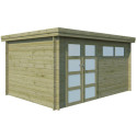 Chalet moderne Oregon 13,51m² en bois traité 28mm avec porte double vitrée+fenêtre - Gardenas