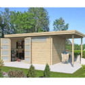 Chalet moderne Oregon 13,51m² + extension 150cm en bois massif 28mm avec porte double vitrée+fenêtre - Gardenas
