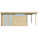 Chalet moderne Oregon 13,51m² + extension 150cm en bois massif 28mm avec porte double vitrée+fenêtre - Gardenas