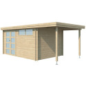Chalet moderne Oregon 13,51m² + extension 150cm en bois massif 28mm avec porte double vitrée+fenêtre - Gardenas