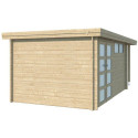 Chalet moderne Oregon 13,51m² + extension 150cm en bois massif 28mm avec porte double vitrée+fenêtre - Gardenas