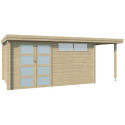 Chalet moderne Oregon 13,51m² + extension 150cm en bois massif 28mm avec porte double vitrée+fenêtre - Gardenas